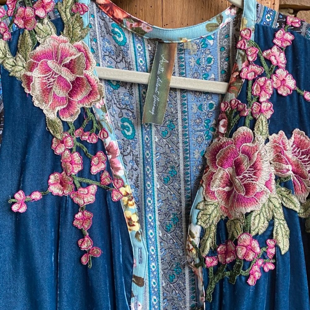 Aratta Long Duster with Floral Embroidery